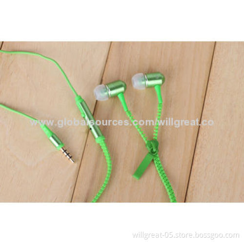 In-ear Zipper Style Earphones for iPhone, iPod, Mobile Phones, MP3 Players